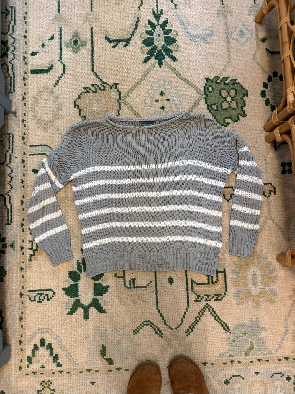 Wooden Ships Grey and White Striped Scoop Neck Sweater